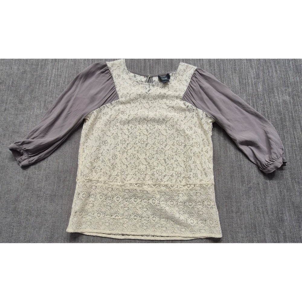 Anthropologie Maeve‎ cream & gray boho mixed media lace & silk blouse sz 0